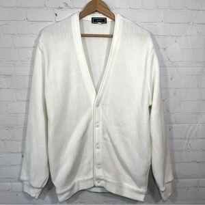 Vintage Eaton Cardigan Sweater Mens Large White Grandpa Acrylic Knit Buttons